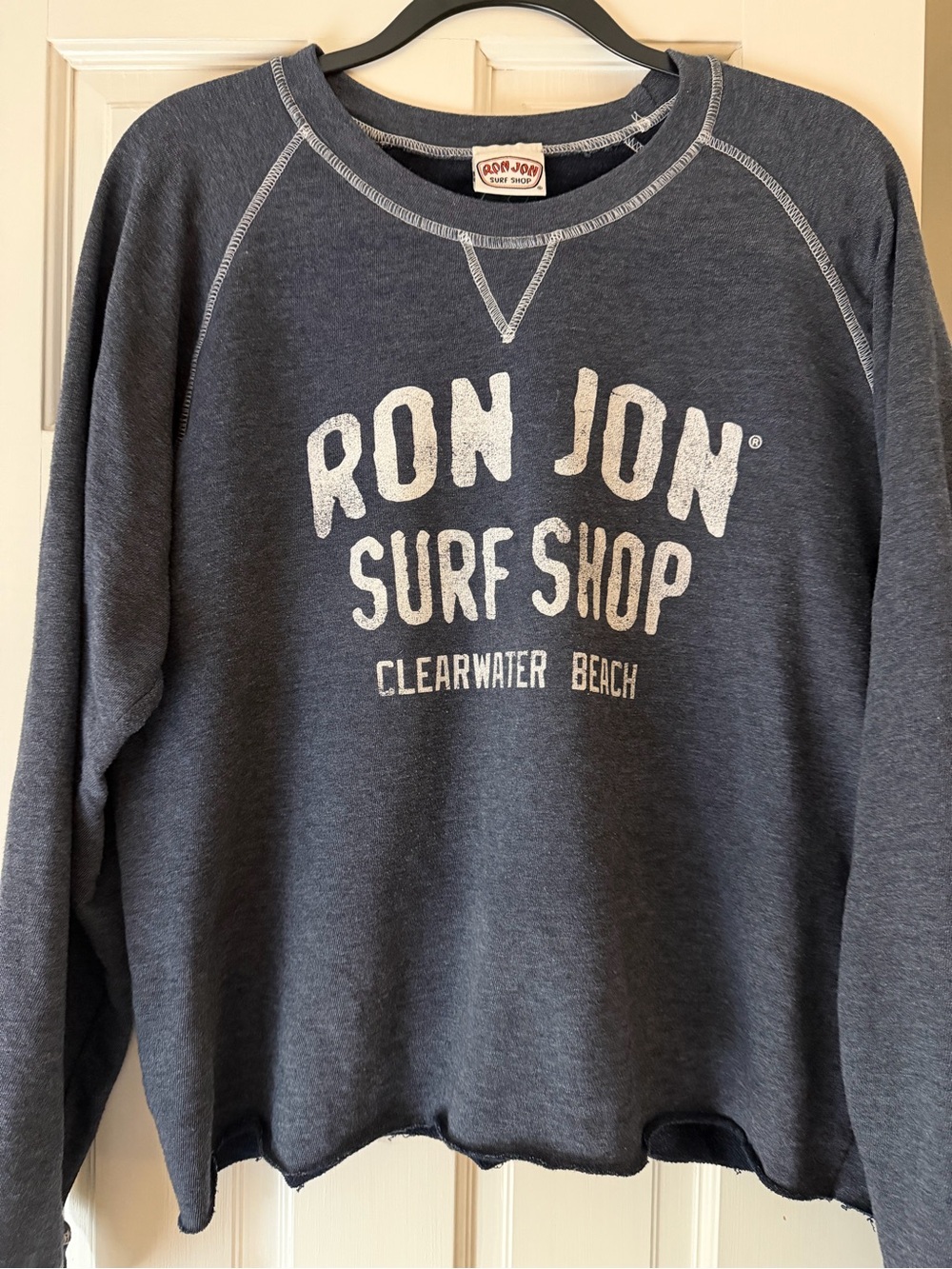 Ron Jon Navy Crewneck Sweatshirt with White Surf Shop Graphic